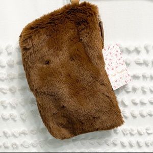 Free People brown faux fur essential pouch clutch